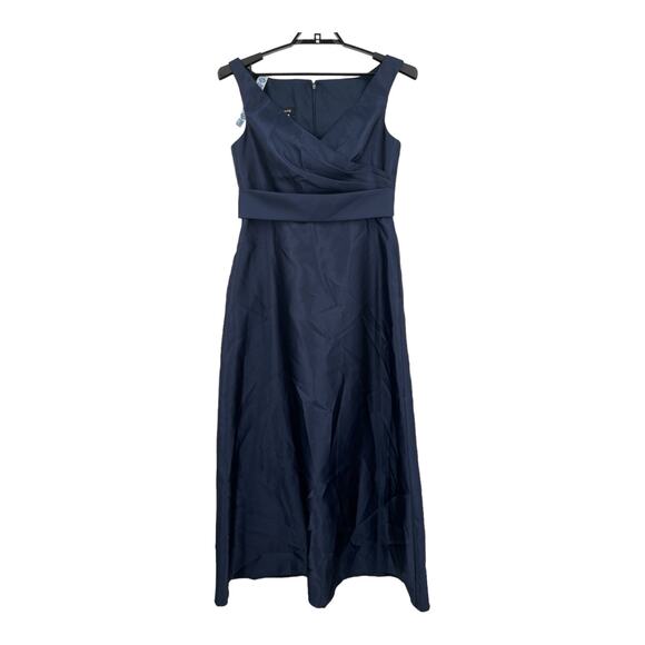 Alfred Sung dress D811s off the shoulder draped wrap satin maxi blue size 14 - Picture 2 of 8